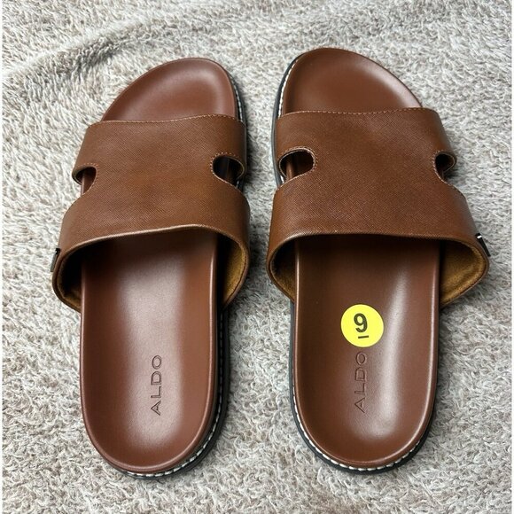 Aldo Mondi Men’s Slide Sandals. PU Leather. Brown. Sz: 9 US. NWOB main image 4
